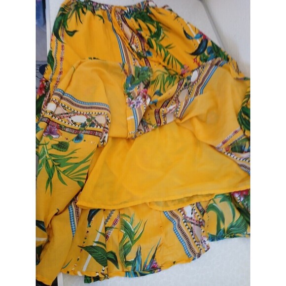 Womens Truly 4 You Yellow Tropical Tie Front Sash Elastic Waist Midi Skirt Large - Picture 4 of 10